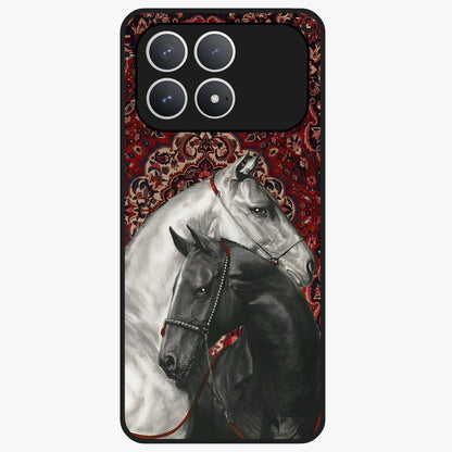 Regal Stallion Tapestry Glass Case showing flat back view with majestic horse tapestry artwork and glossy glass finish.