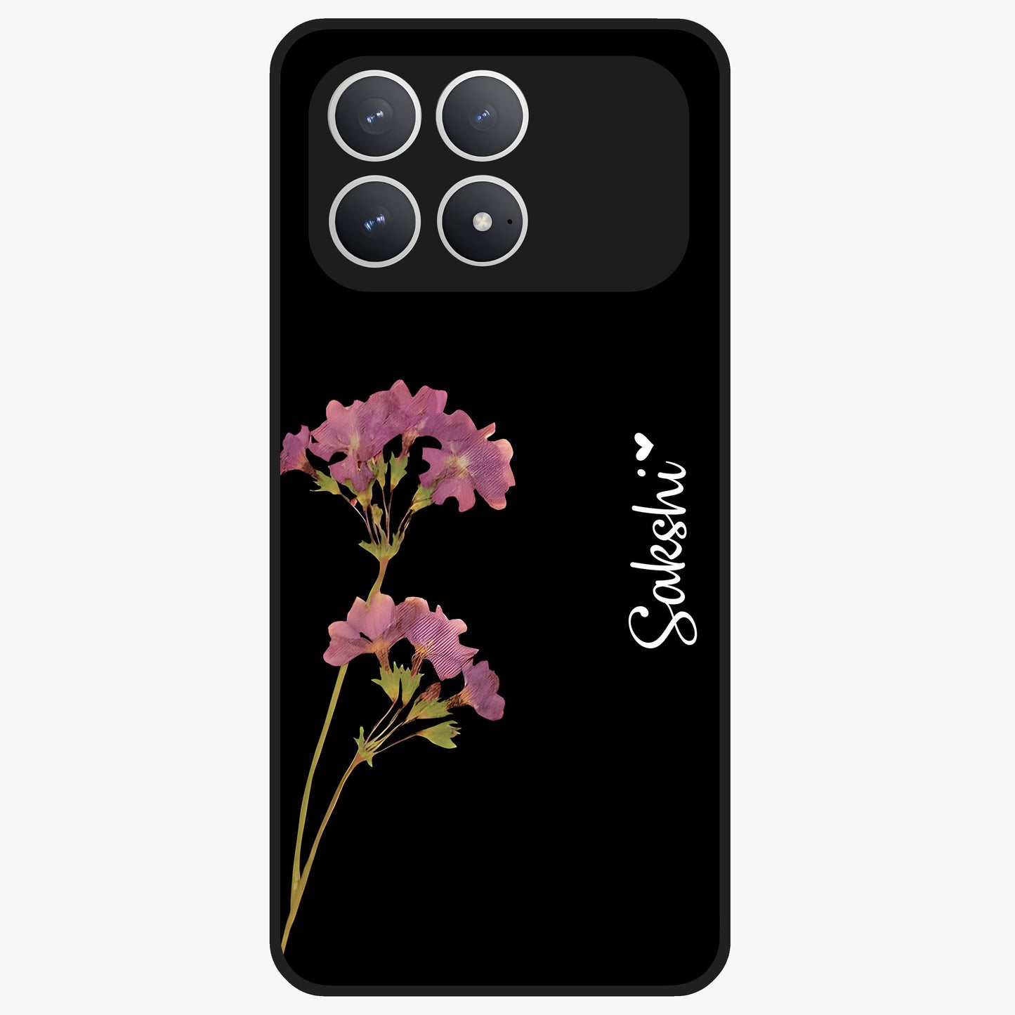 Riching Lavender Flower Custom Name Glass Case showing flat back view with lavender floral artwork and personalized name design.