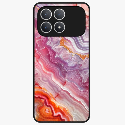 Rose Quartz Marble Glass Case showing flat back view with pink marble quartz texture artwork and glossy glass finish.