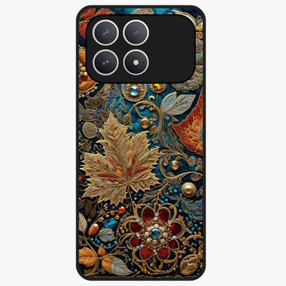 Royal Jewel Garden Glass Case showing flat back view with decorative floral garden artwork and glossy glass finish.