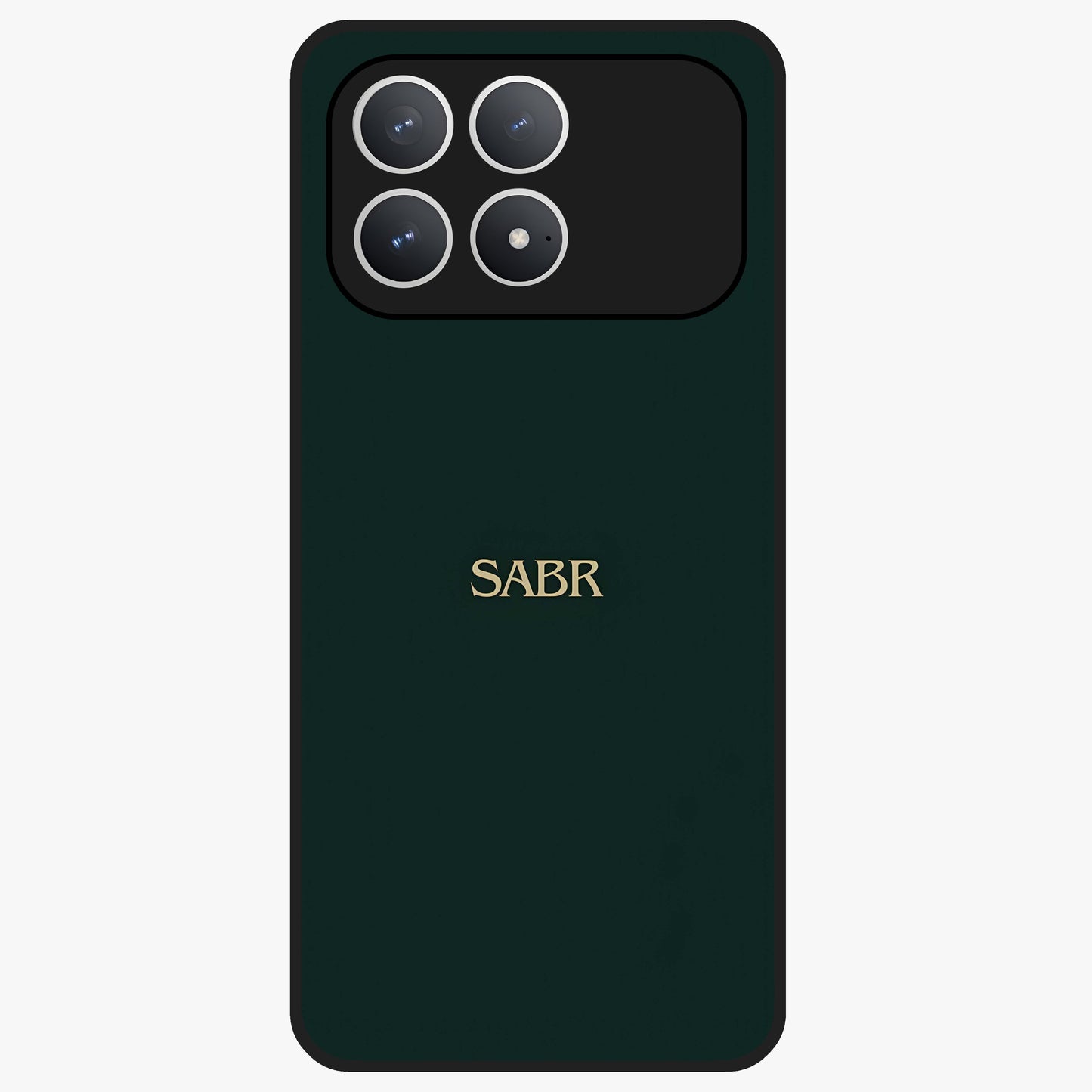Sabr Minimal Patience Glass Case showing flat back view with minimalist typography artwork and glossy glass finish.
