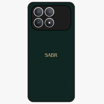 Sabr Minimal Patience Glass Case showing flat back view with minimalist typography artwork and glossy glass finish.