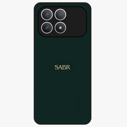 Sabr Minimal Patience Glass Case showing flat back view with minimalist typography artwork and glossy glass finish.