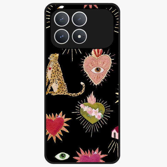 Sacred Jungle Heart Glass Case showing flat back view with jungle inspired heart artwork and glossy glass finish.