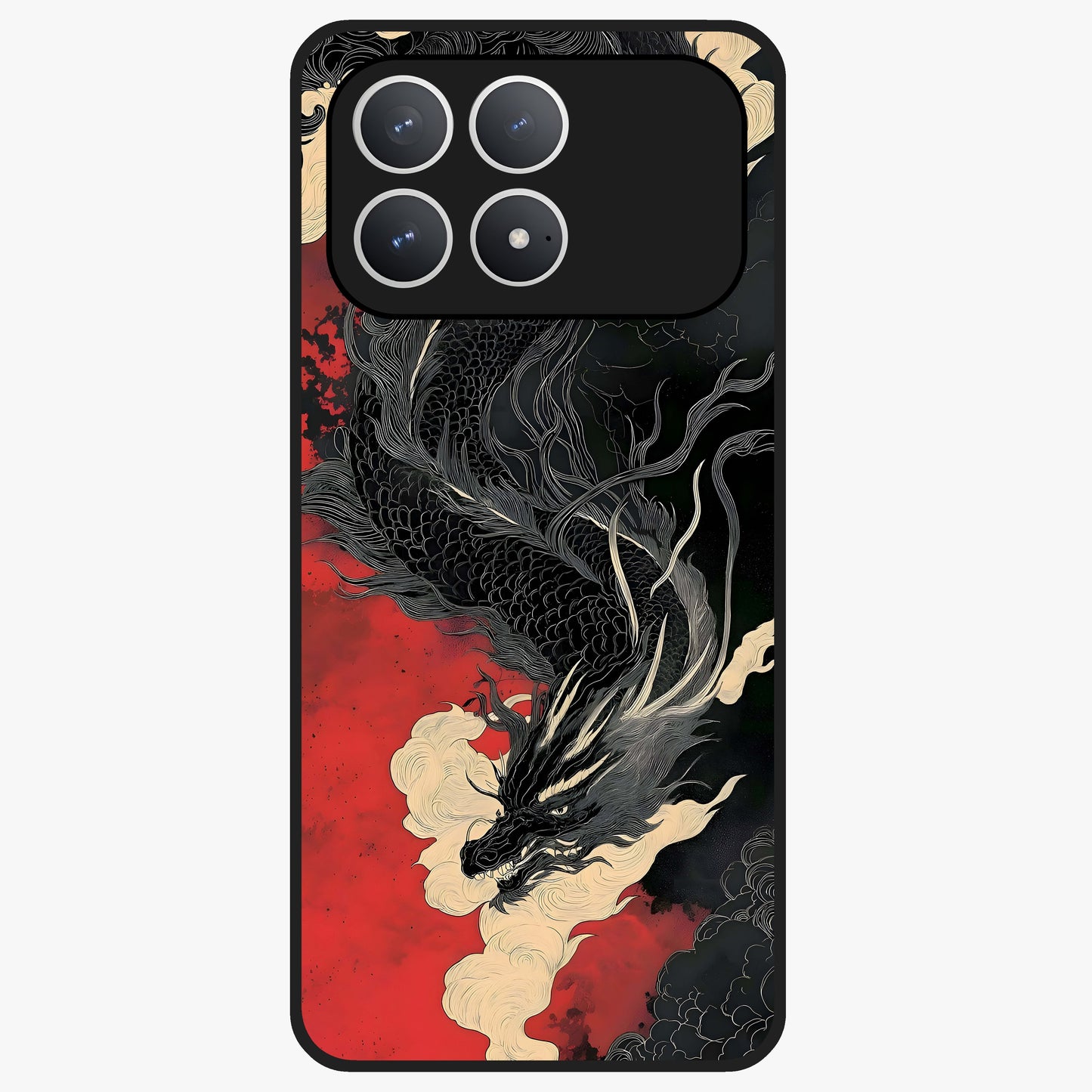 Shadow Dragon Fury Glass Case showing flat back view with fierce dragon artwork and glossy glass finish.