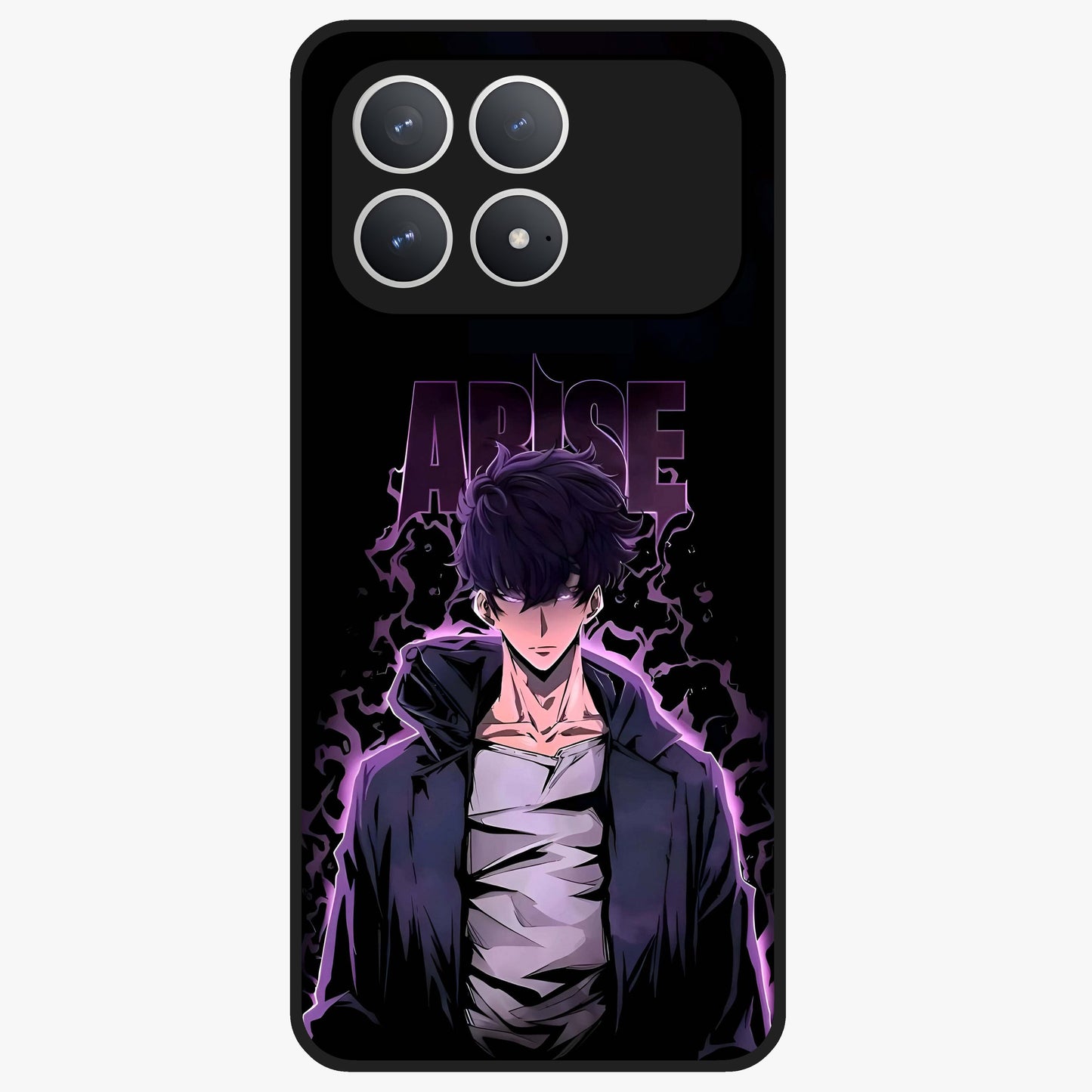 Shadow Monarch Awakening Glass Case showing flat back view with powerful dark monarch themed artwork and glossy glass finish.