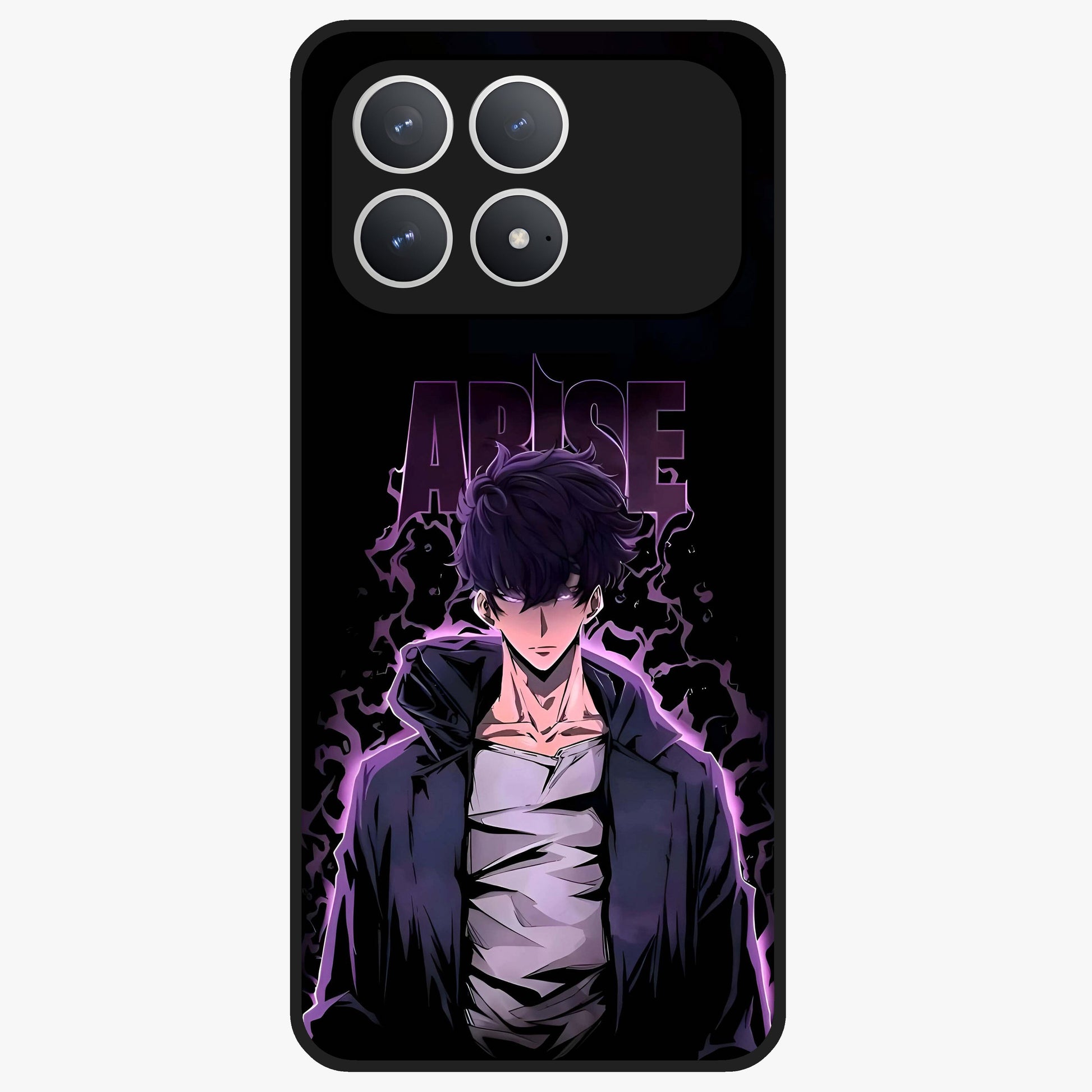 Shadow Monarch Awakening Glass Case showing flat back view with powerful dark monarch themed artwork and glossy glass finish.