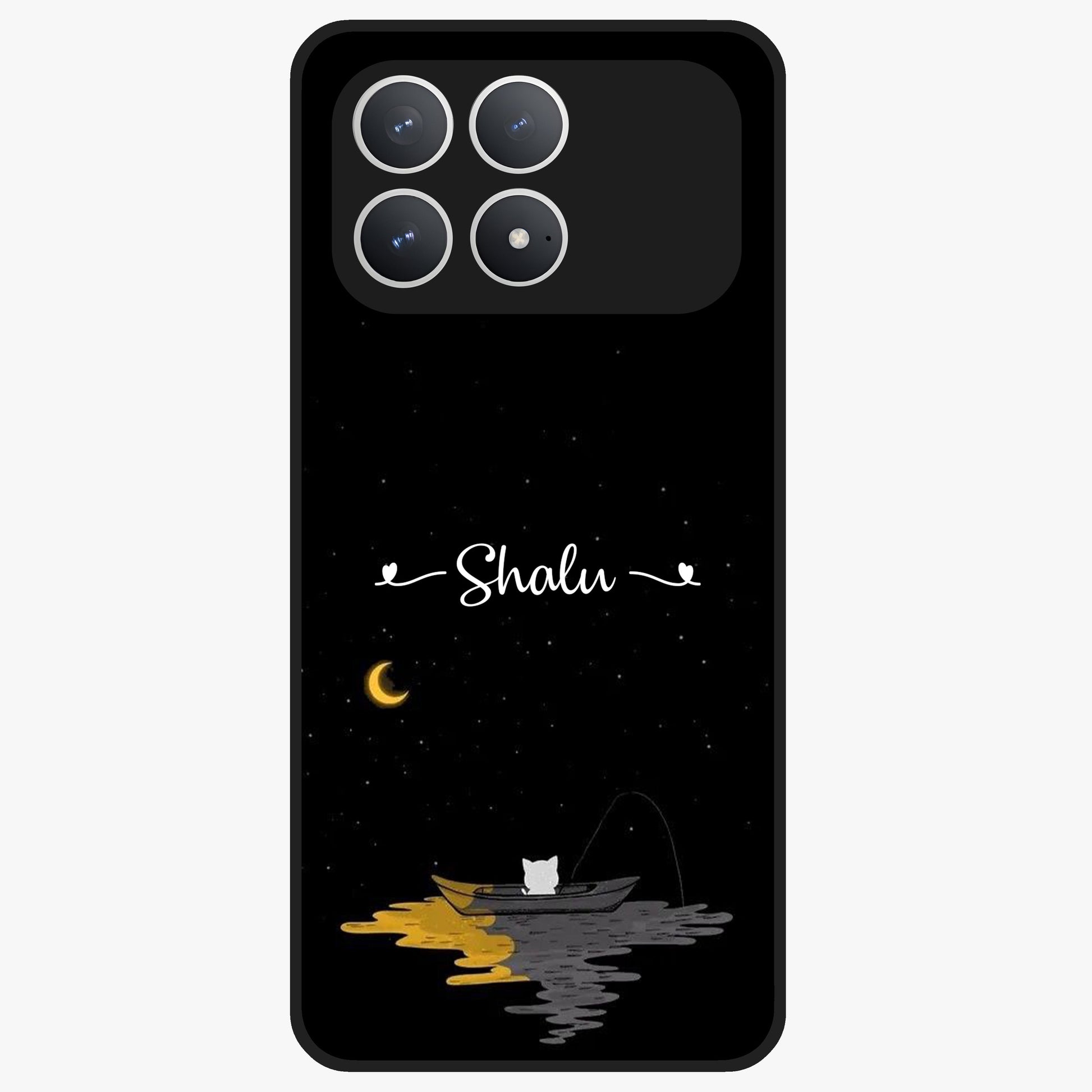 Silent Night Row Glass Case showing flat back view with calm night themed artwork and glossy glass finish.