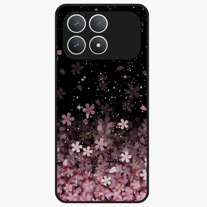 Small Starry Flowers Glass Case showing flat back view with delicate starry floral artwork and glossy glass finish.