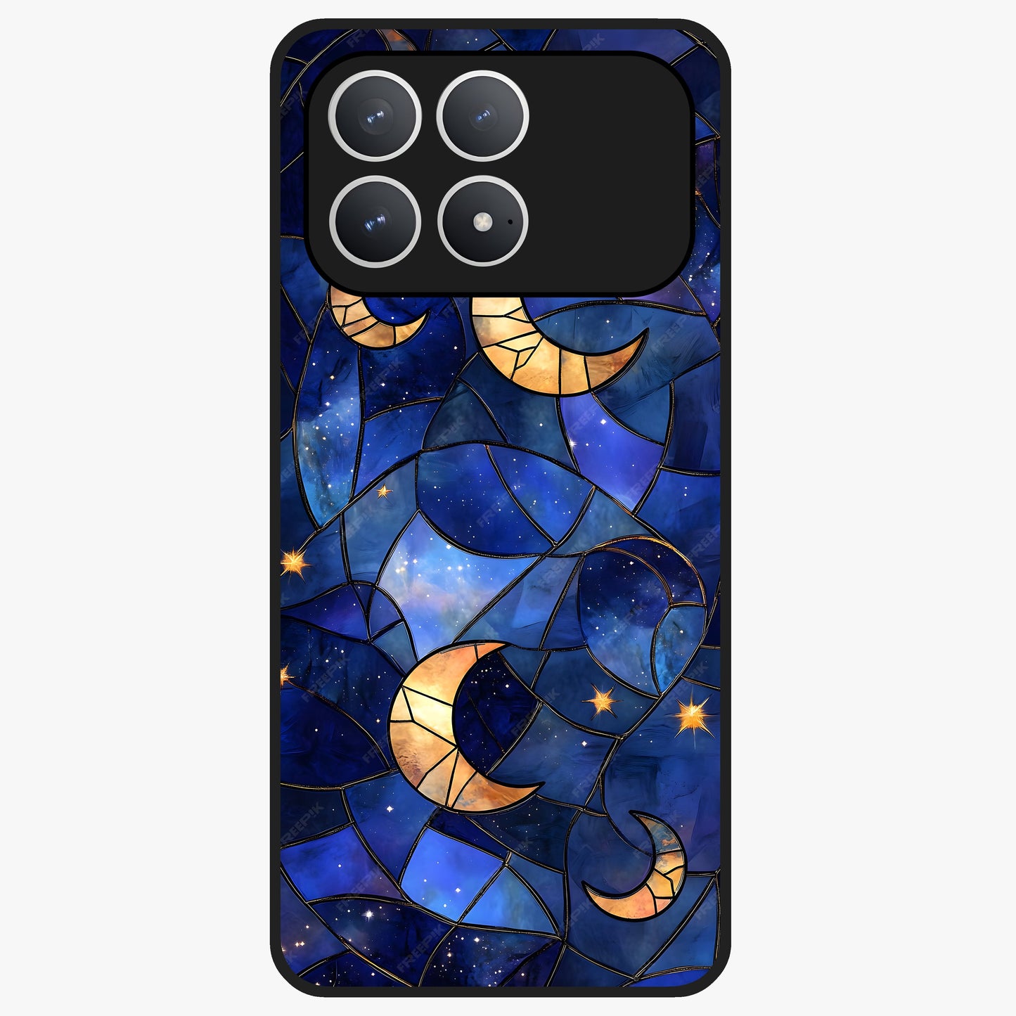 Starlit Sky Tapestry Glass Case showing flat back view with decorative starry sky tapestry artwork and glossy glass finish.