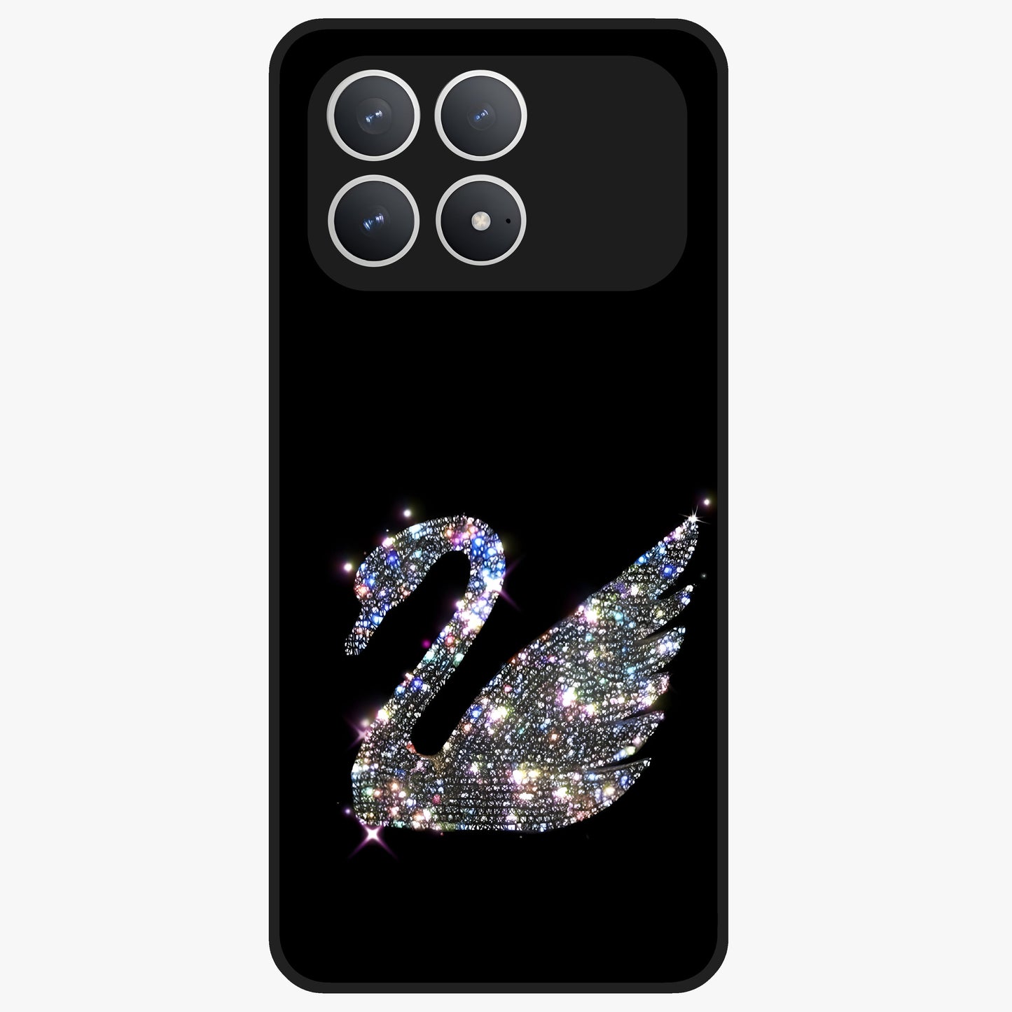 Starlit Swan Grace Glass Case showing flat back view with graceful swan artwork under starry sky and glossy glass finish.