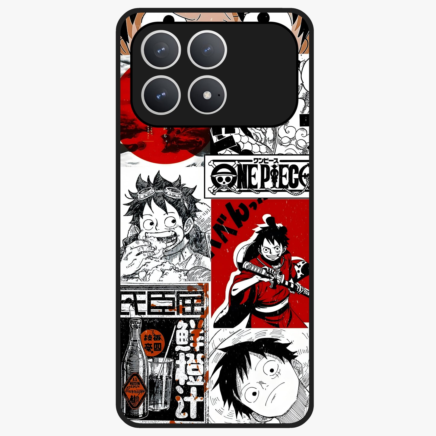 Strawhat Chaos Panels Glass Case showing flat back view with anime inspired chaos panel artwork and glossy glass finish.