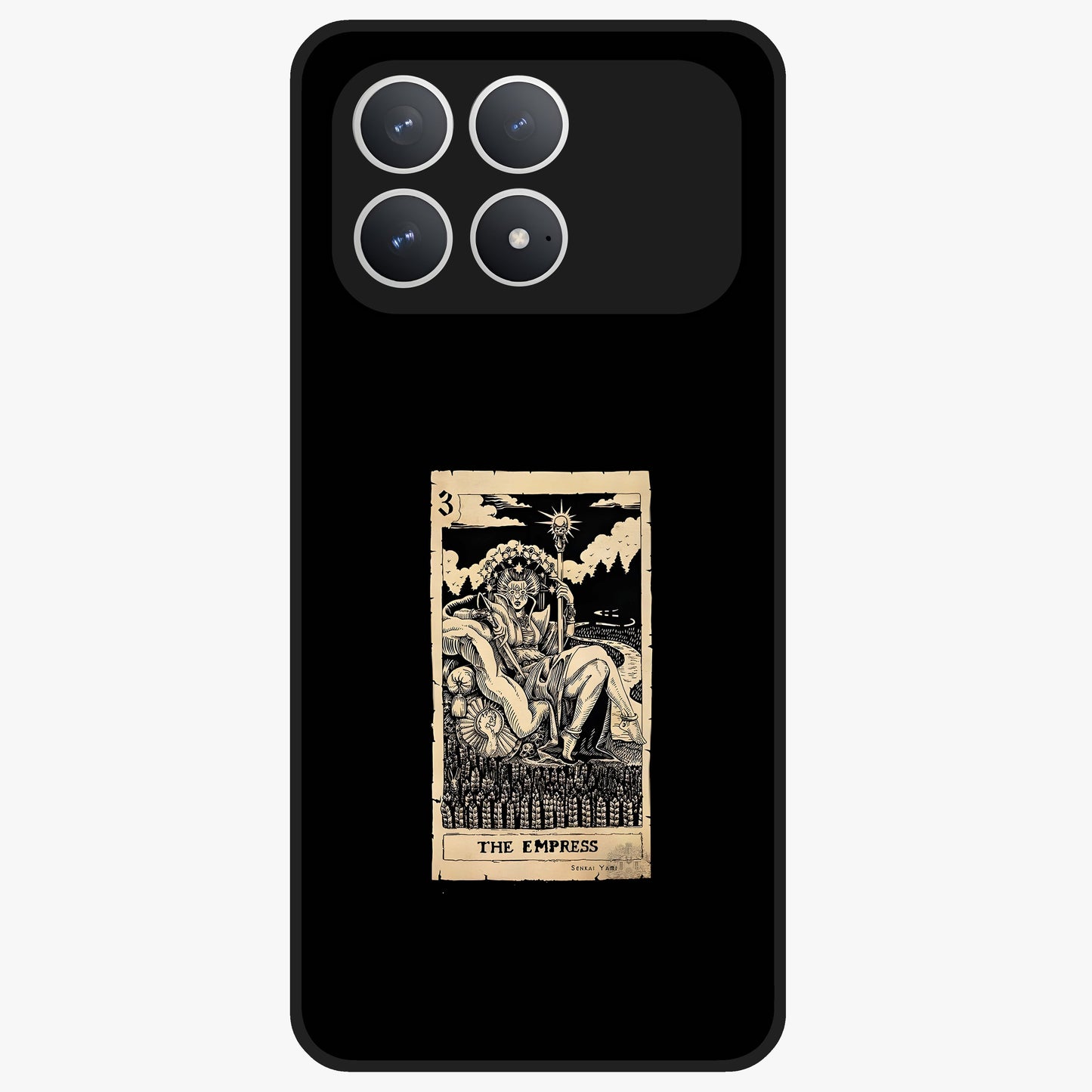 The Empress Glass Case showing flat back view with regal feminine artwork and glossy glass finish.