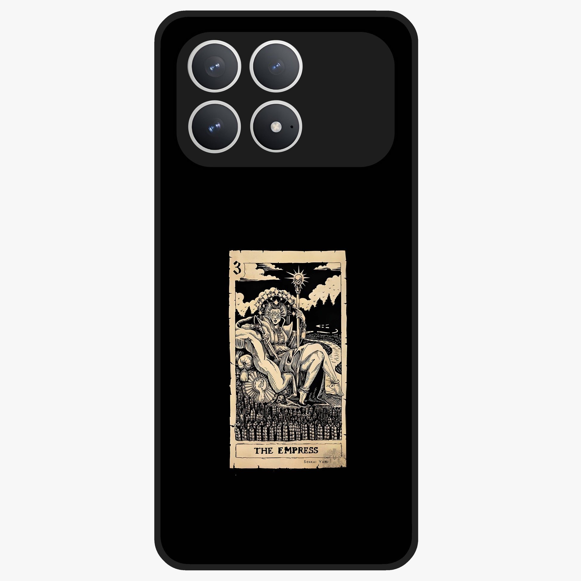 The Empress Glass Case showing flat back view with regal feminine artwork and glossy glass finish.
