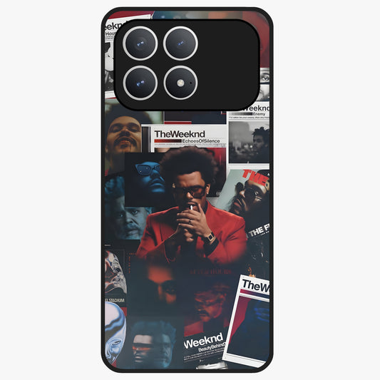 The Weeknd Glass Case showing flat back view with music inspired artistic portrait artwork and glossy glass finish.