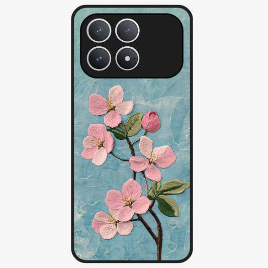 Threaded Blossom Breeze Glass Case showing flat back view with delicate blossom artwork and glossy glass finish.