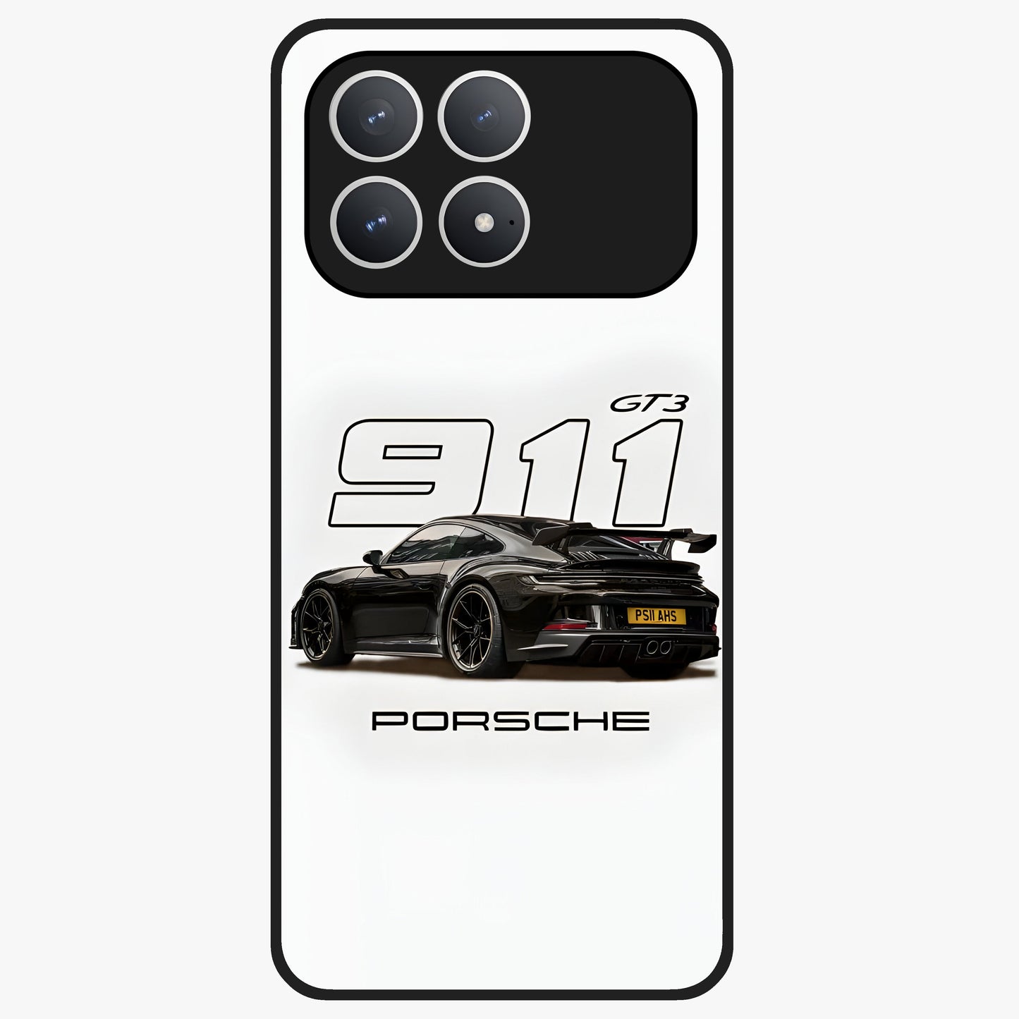 Turbo Legacy Icon Glass Case showing flat back view with iconic sports car inspired artwork and glossy glass finish.