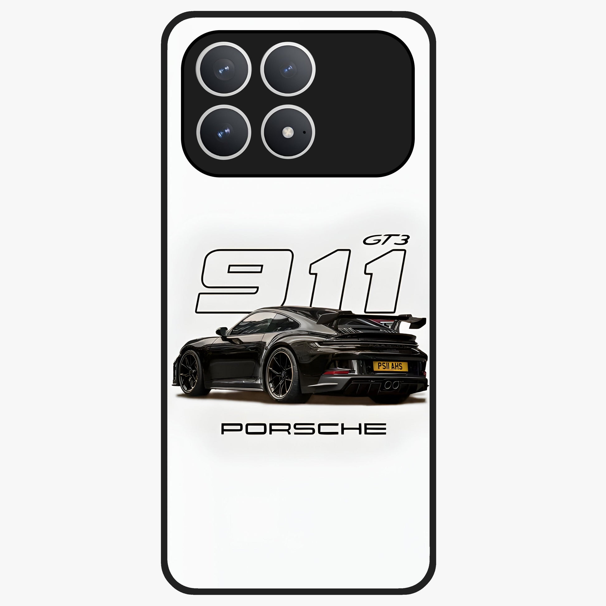 Turbo Legacy Icon Glass Case showing flat back view with iconic sports car inspired artwork and glossy glass finish.