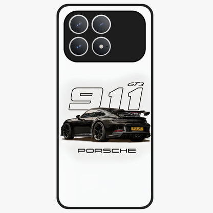 Turbo Legacy Icon Glass Case showing flat back view with iconic sports car inspired artwork and glossy glass finish.