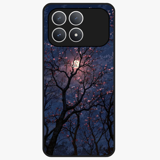 Twilight Sakura Serenade Glass Case showing flat back view with cherry blossom artwork at twilight and glossy glass finish.