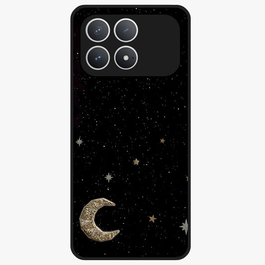 Twinkle Star With Half Moon Glass Case showing flat back view with star and half moon artwork and glossy glass finish.