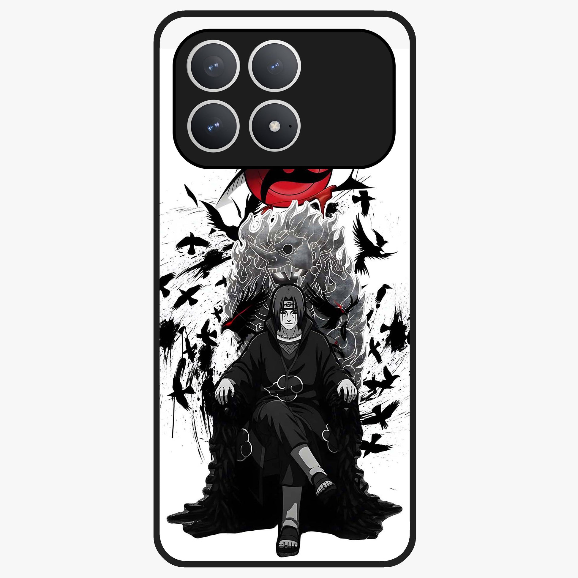Uchiha Shadow Throne Glass Case showing flat back view with cosmic underwater themed artwork and glossy glass finish.