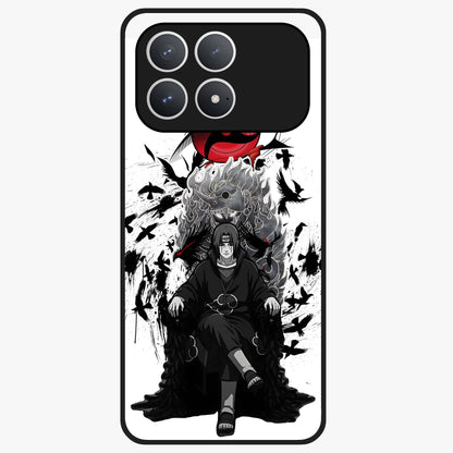 Uchiha Shadow Throne Glass Case showing flat back view with cosmic underwater themed artwork and glossy glass finish.