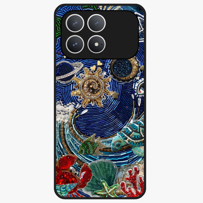 Universe Underwater Spark Glass Case showing flat back view with cosmic underwater themed artwork and glossy glass finish.