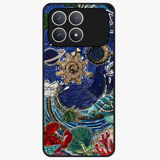 Universe Underwater Spark Glass Case showing flat back view with cosmic underwater themed artwork and glossy glass finish.