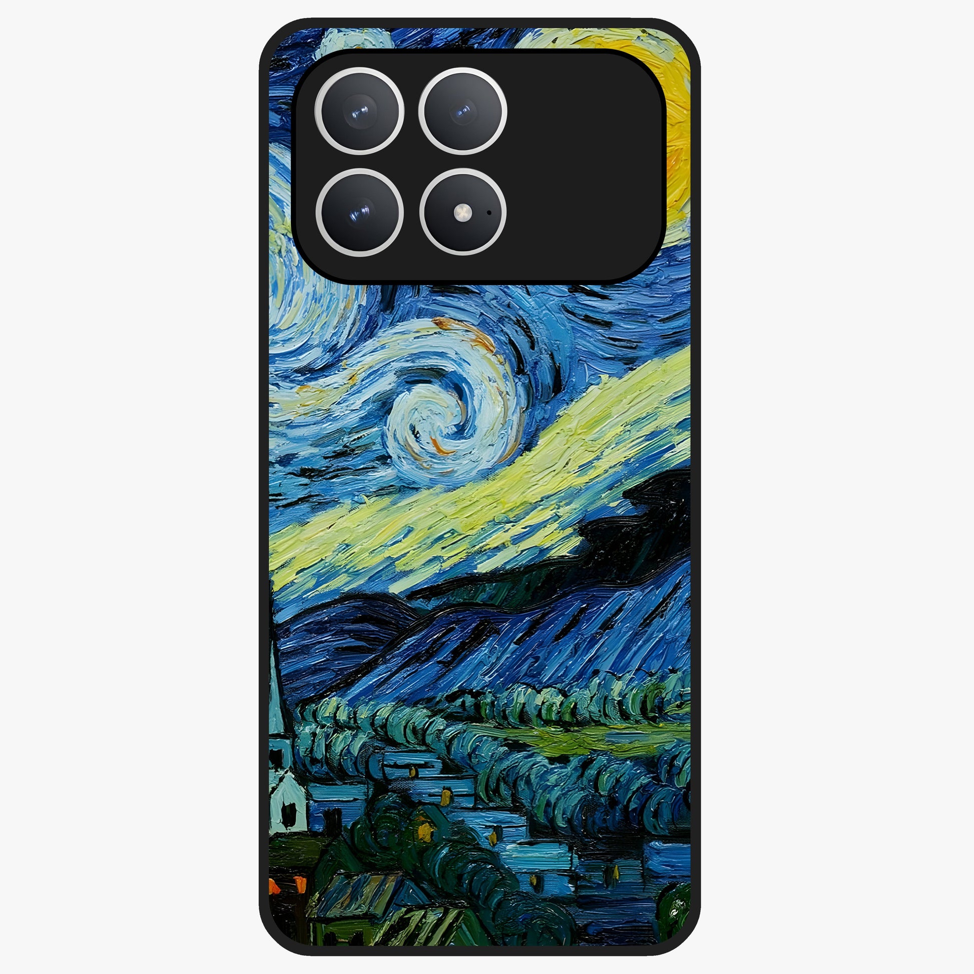 Van Gogh Art Glass Case showing flat back view with classic painterly artwork inspired by Van Gogh style and glossy glass finish.