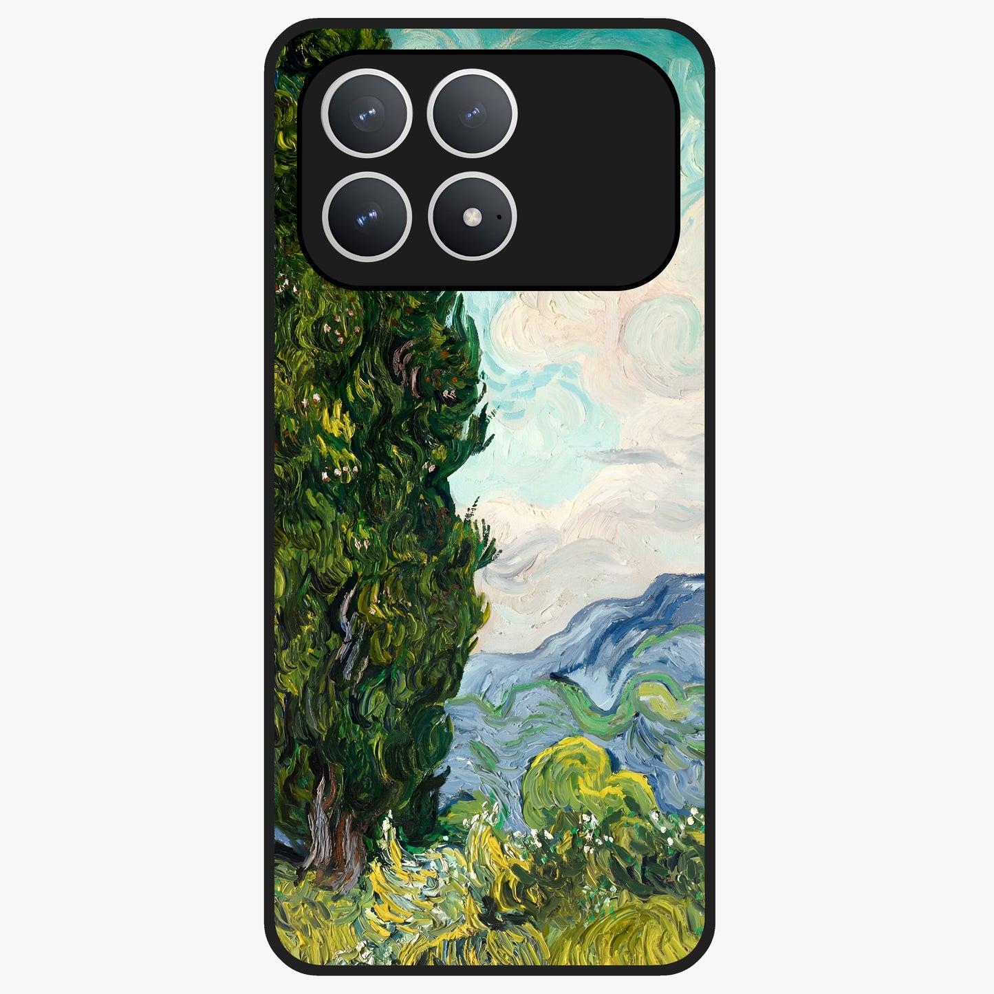 Van Gogh Vintage Art Glass Case showing flat back view with vintage painterly artwork inspired by Van Gogh style and glossy glass finish.