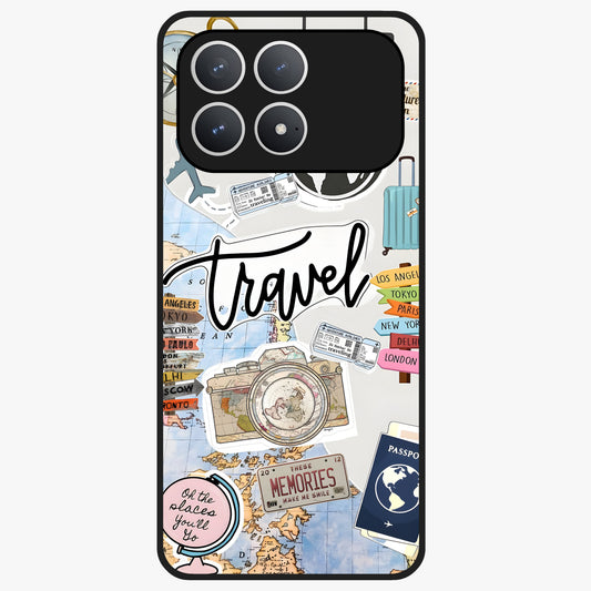 Wanderlust Journal Glass Case showing flat back view with travel inspired artwork and glossy glass finish.