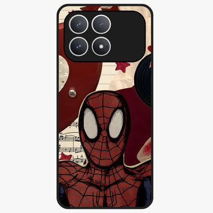 Web Warrior Vibes Glass Case showing flat back view with superhero inspired web themed artwork and glossy glass finish.