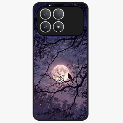 Whispering Moon Silence Glass Case showing flat back view with serene moon themed artwork and glossy glass finish.