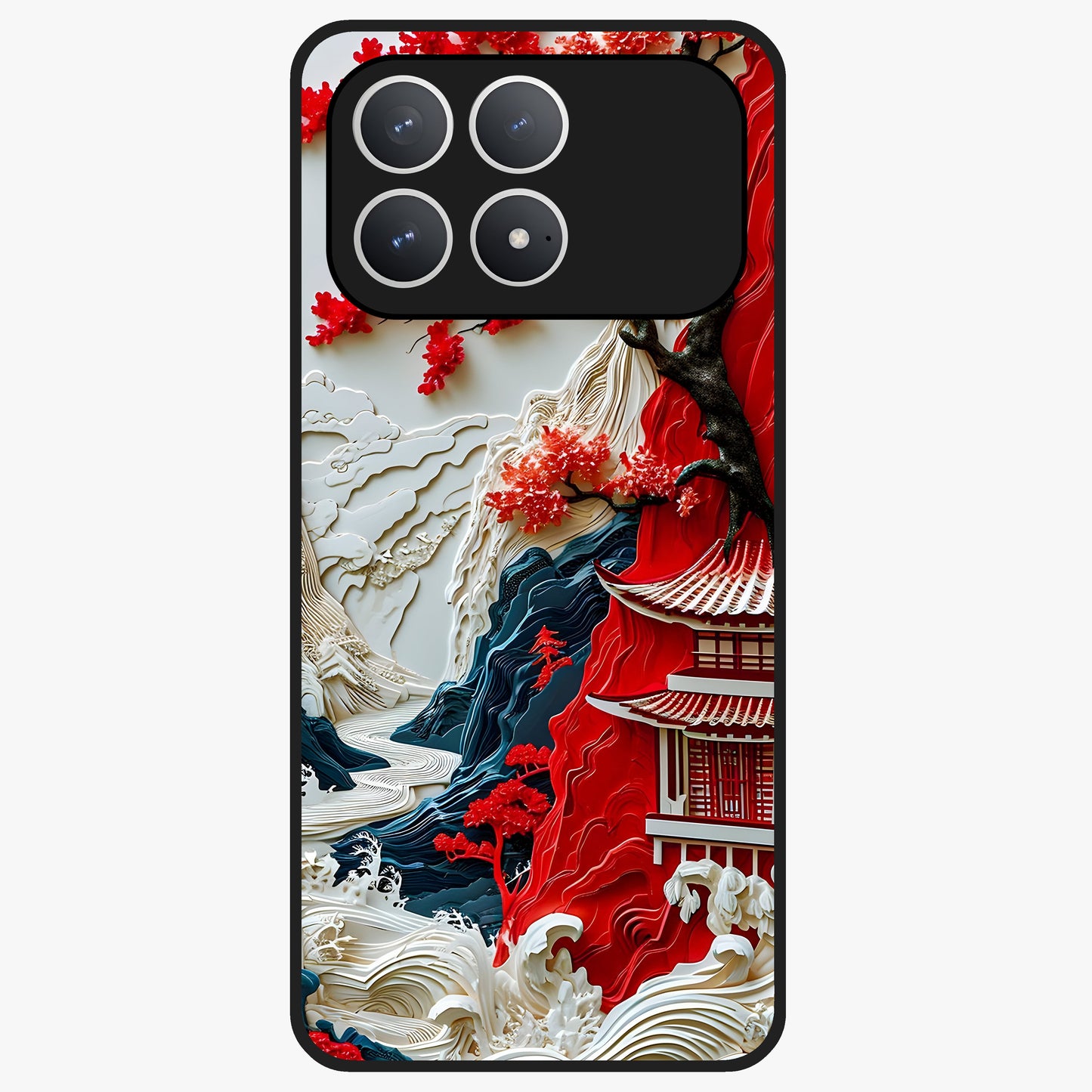 Whispers Of Sakura Waves Glass Case showing flat back view with cherry blossom wave artwork and glossy glass finish.