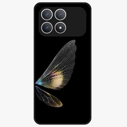 Whispers Of Wings Glass Case showing flat back view with graceful wing inspired artwork and glossy glass finish.