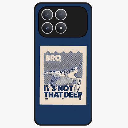 Worry Less Swim Glass Case showing flat back view with playful motivational artwork and glossy glass finish.
