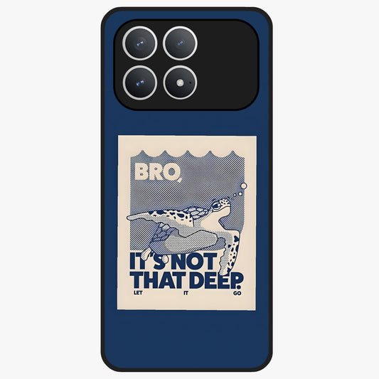 Worry Less Swim Glass Case showing flat back view with playful motivational artwork and glossy glass finish.