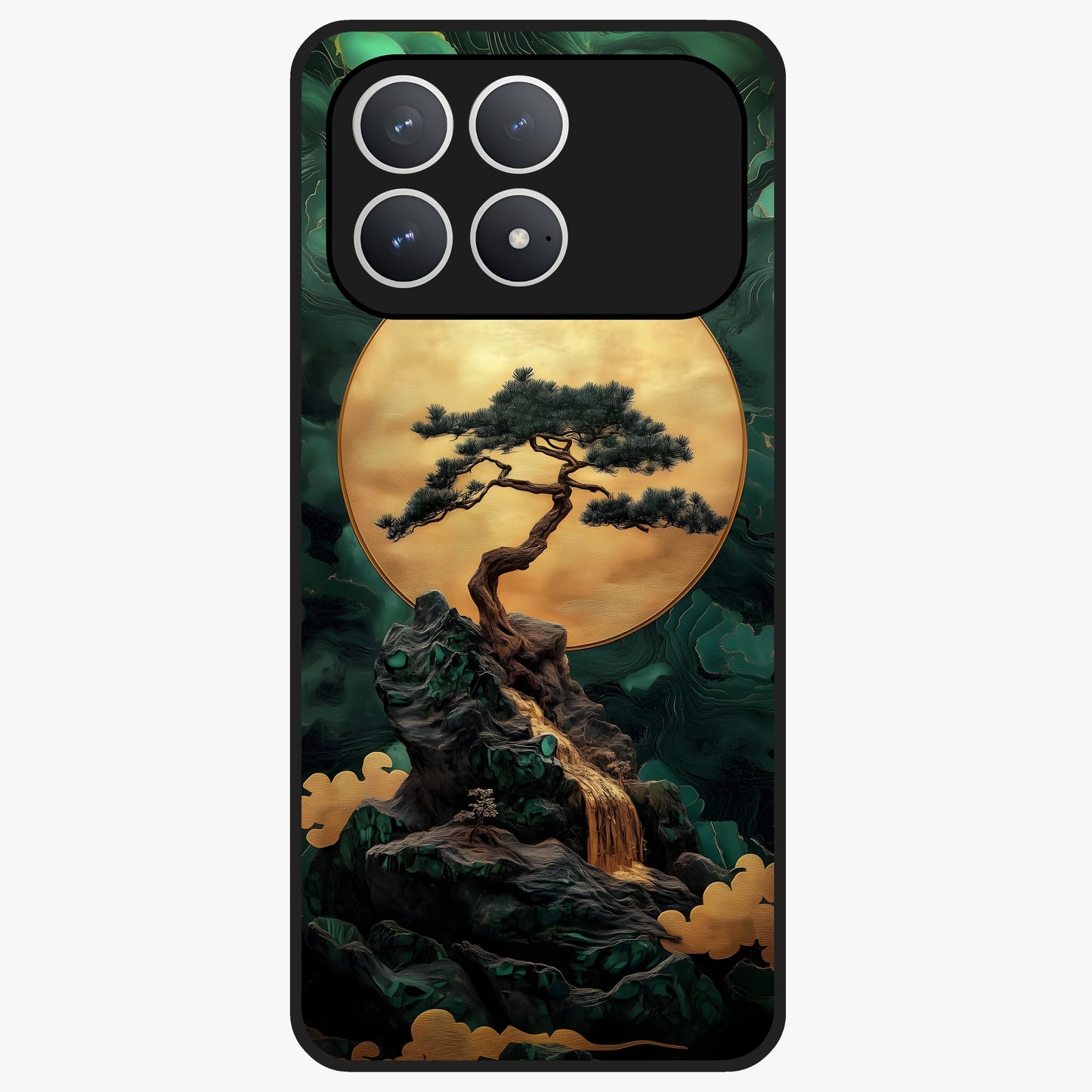 Zen Moon Rise Glass Case showing flat back view with calm moonrise artwork and glossy glass finish.