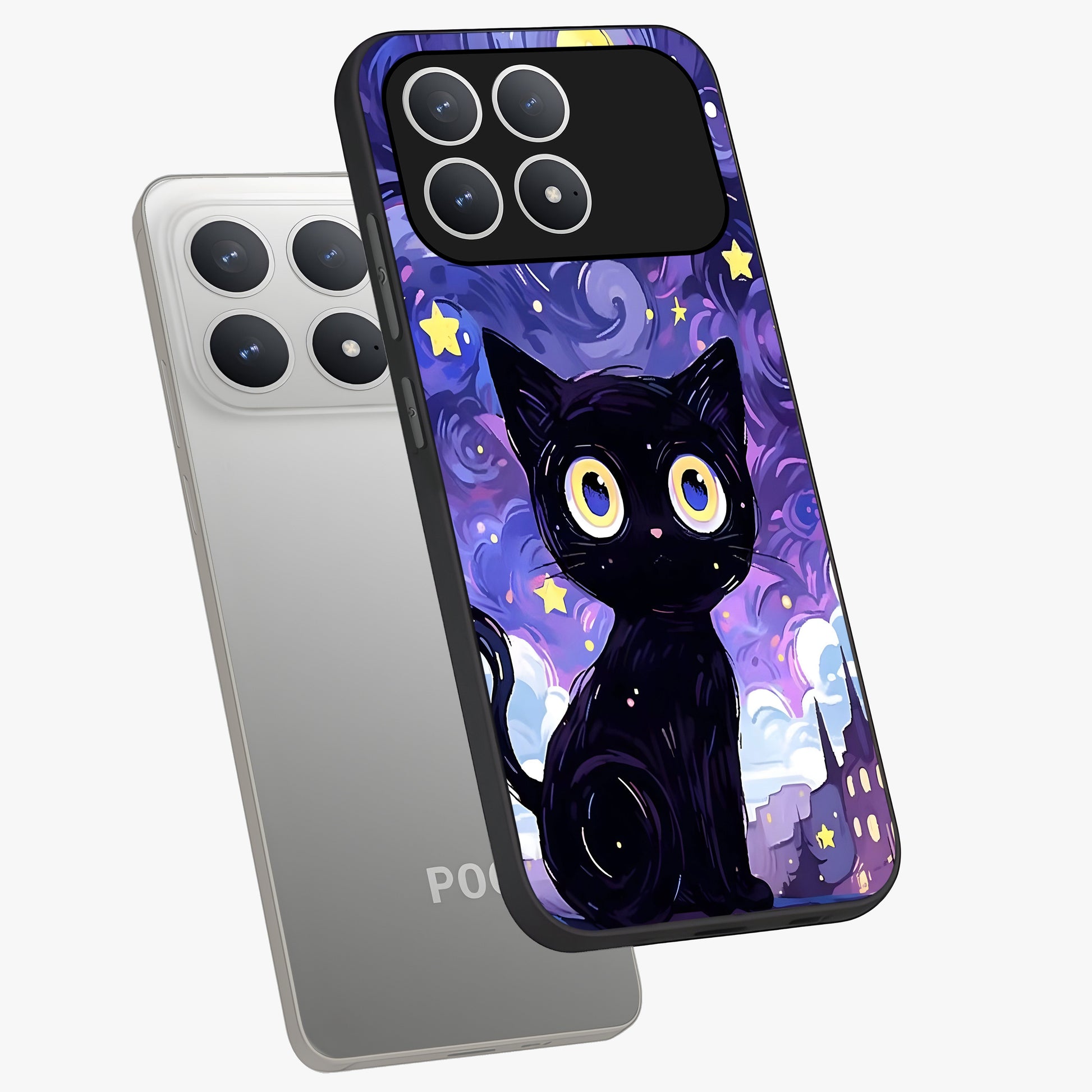 Abstract Cat Art Glass Case displayed in angled mockup highlighting modern abstract cat artwork and sleek glass surface.
