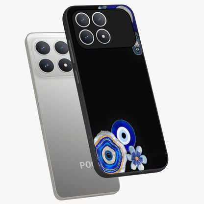 Aesthetic Blue Evil Eye Glass Case displayed in angled mockup highlighting blue evil eye symbol and spiritual aesthetic design.