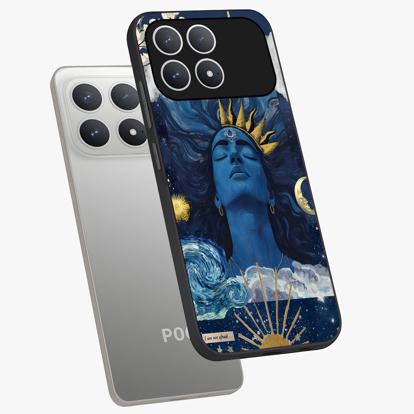 Aesthetic Lord Shiva Glass Case displayed in angled mockup highlighting spiritual Shiva illustration and sacred aesthetic design.