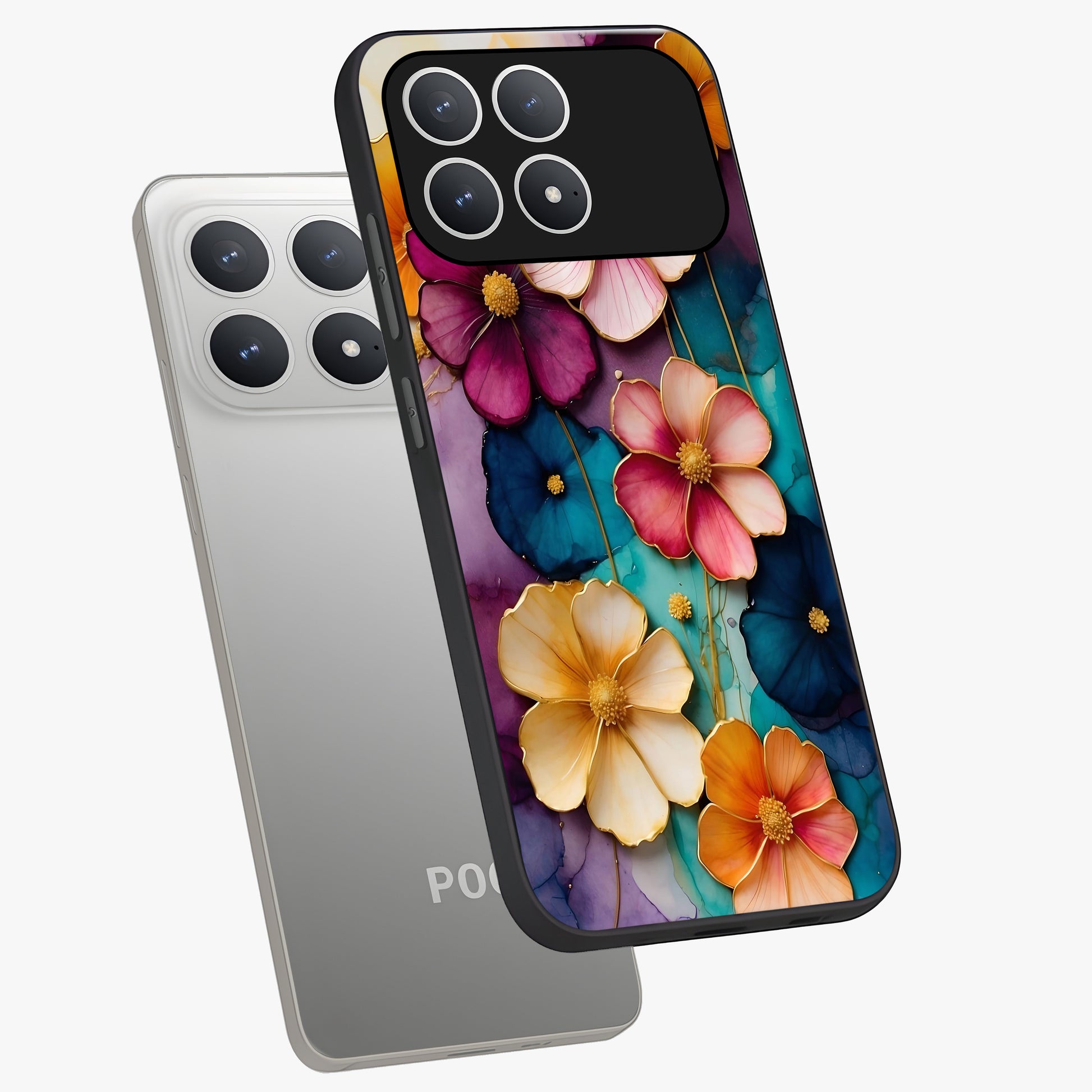 Artlyn Grace Flower Pattern Glass Case displayed in angled mockup highlighting delicate flower pattern design and smooth glass surface.