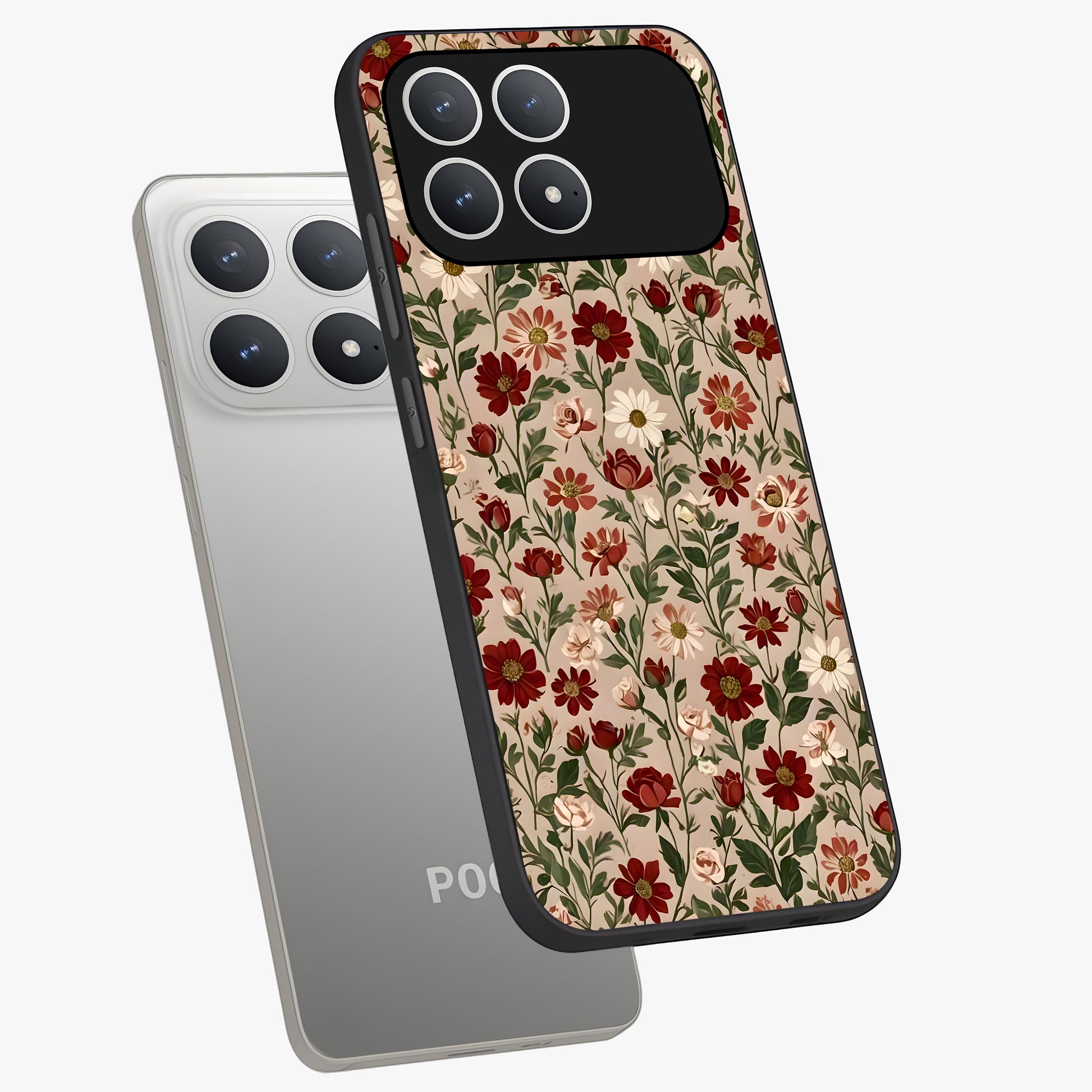 Biege Flower With Leaf Glass Case displayed in angled mockup highlighting minimal floral leaf design and elegant aesthetic.