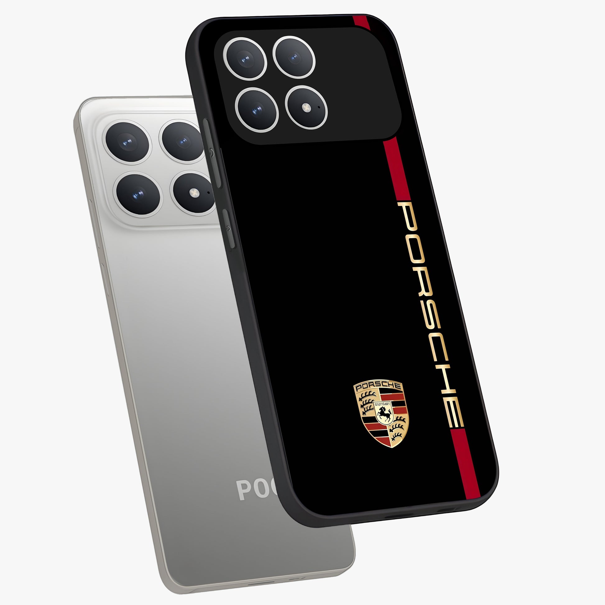 Black Minimal Porsche Glass Case displayed in angled mockup highlighting modern minimal car illustration and clean aesthetic design.