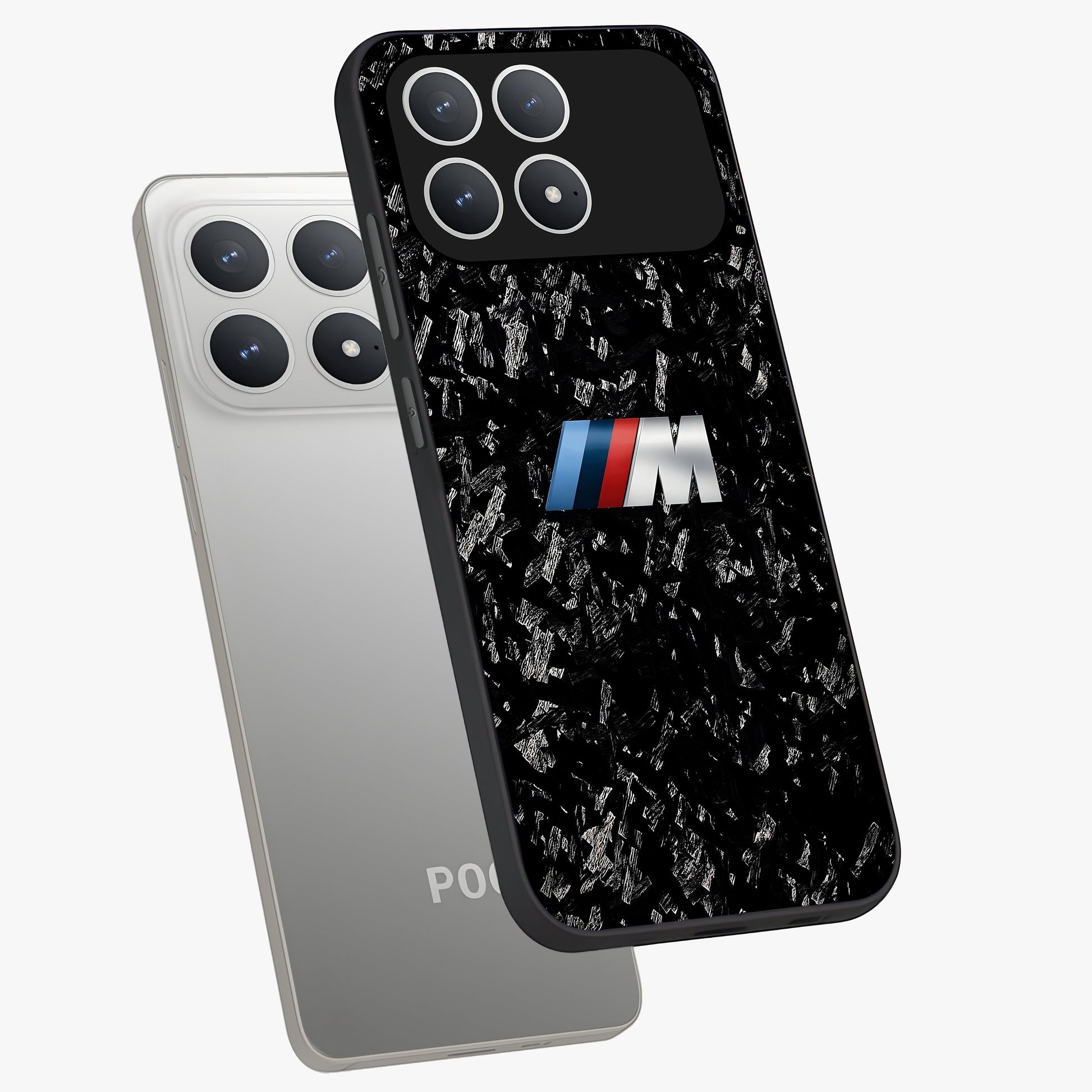 Carbon Speed Mark Glass Case displayed in angled mockup highlighting racing inspired carbon design and sleek aesthetic style.