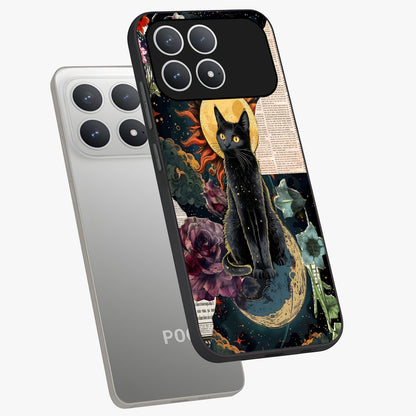 Celestial Black Cat Glass Case displayed in angled mockup highlighting cosmic black cat design with celestial aesthetic.