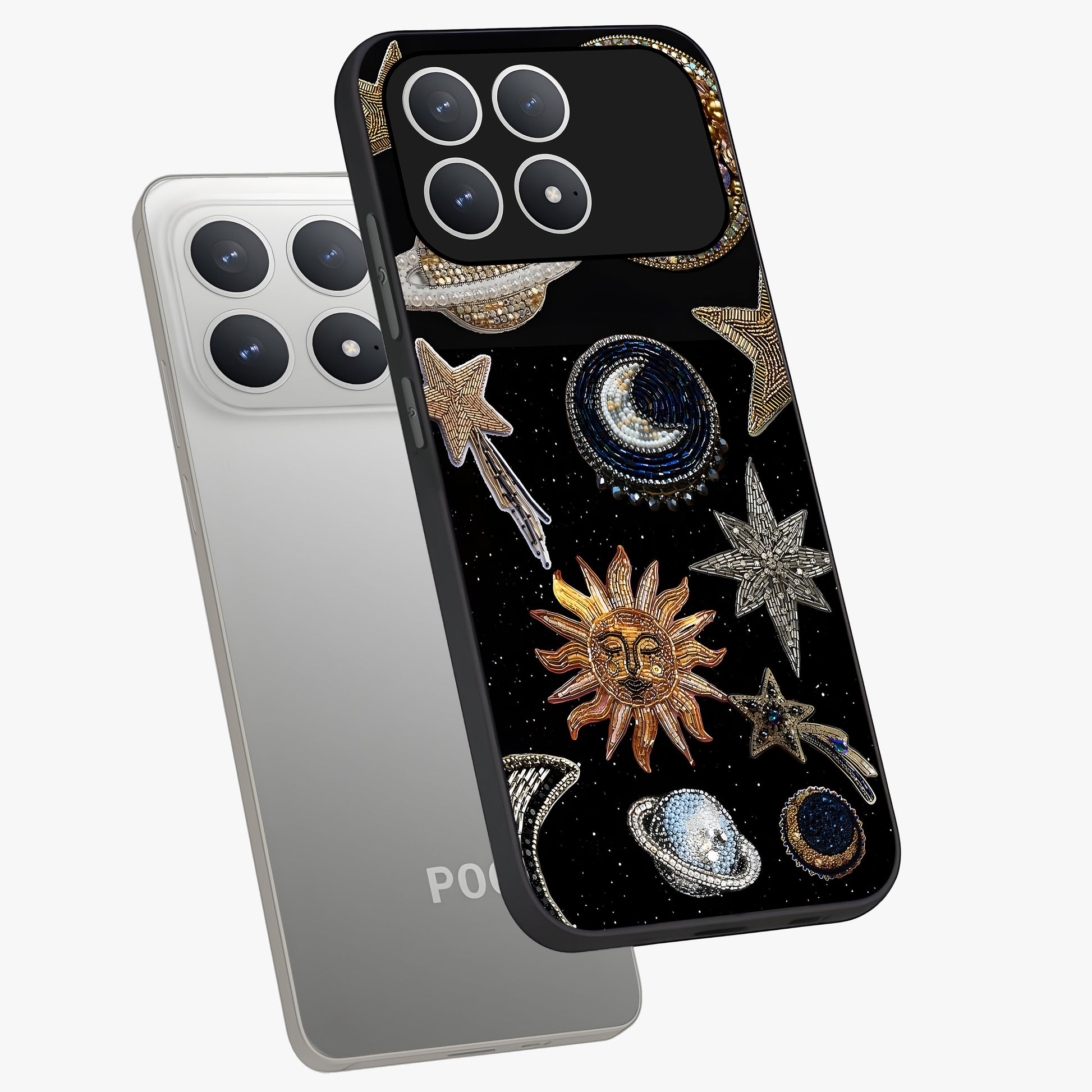 Celestial Gem Constellations Glass Case displayed in angled mockup highlighting gemstone inspired constellation design.