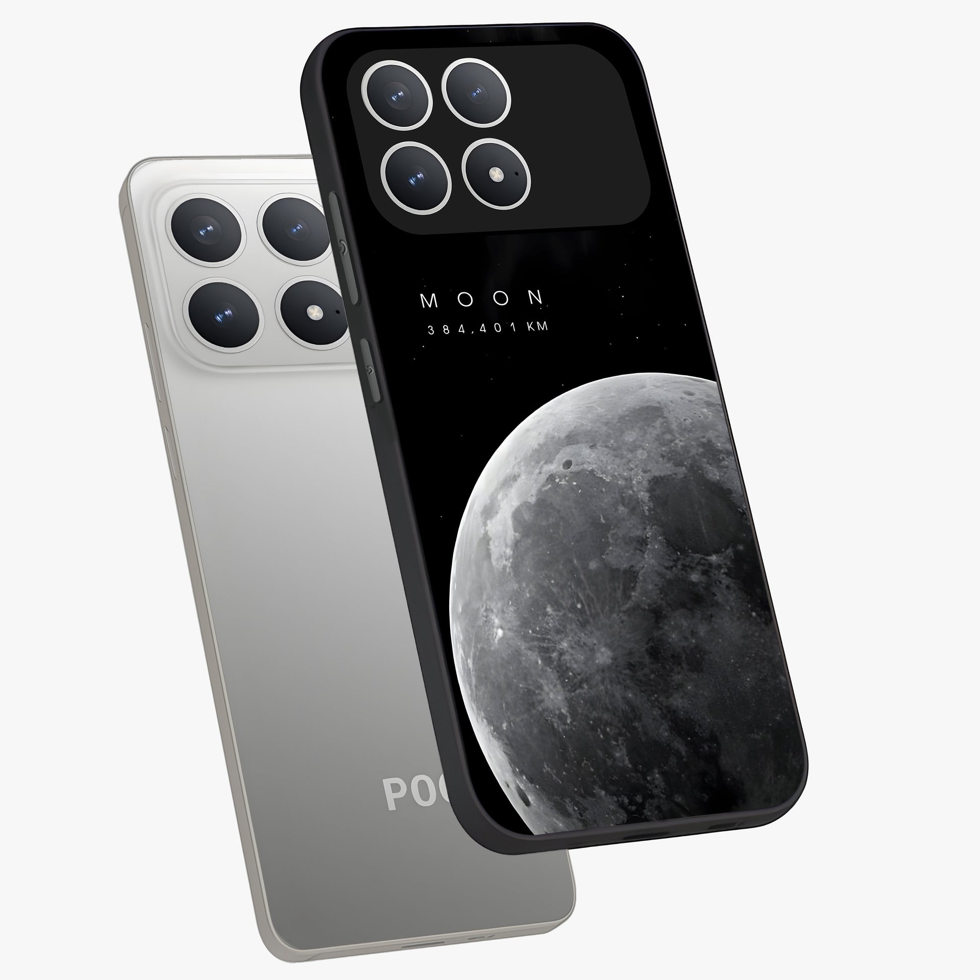 Cosmic Moon Glow Glass Case displayed in angled mockup highlighting celestial moon design with cosmic aesthetic theme.