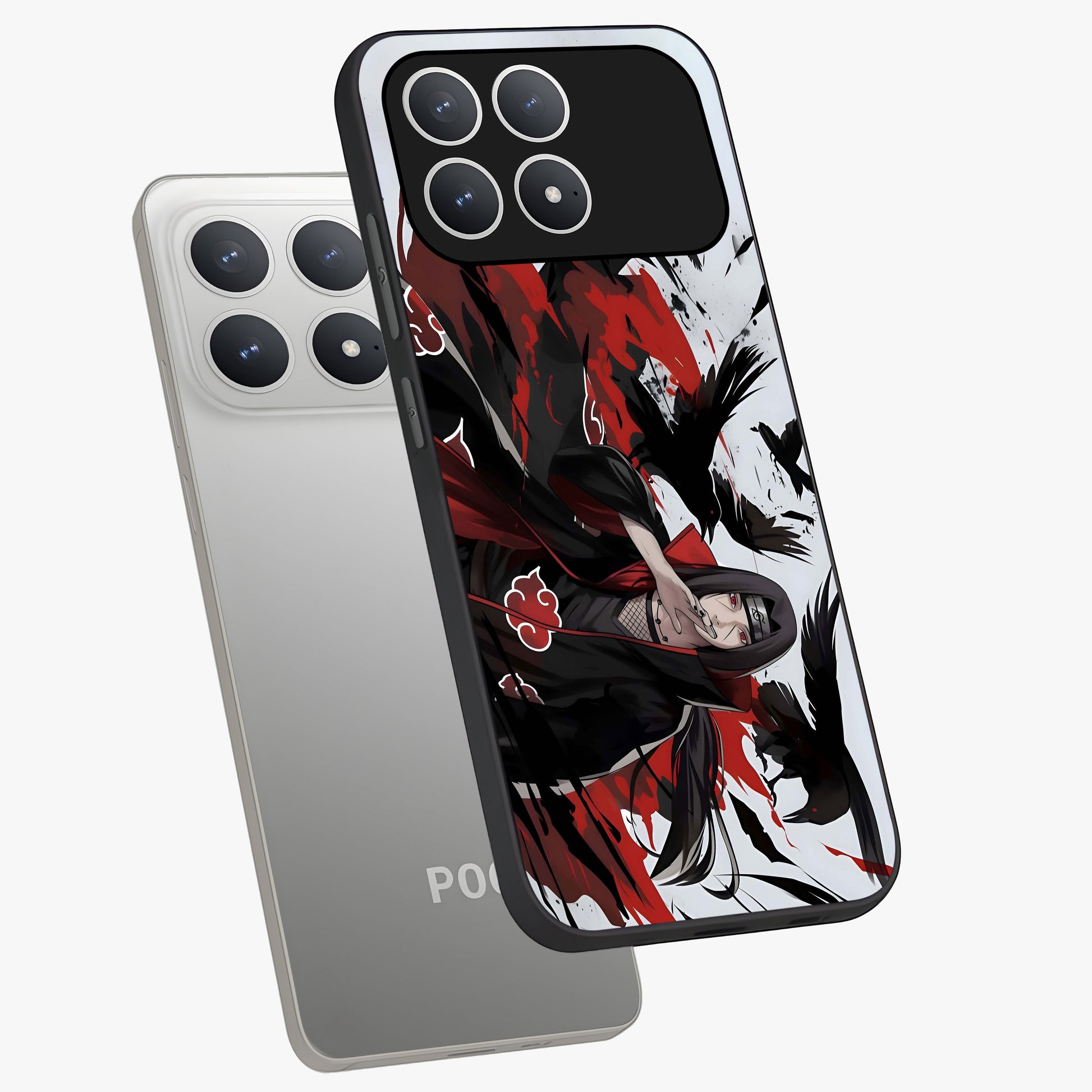 Crimson Crow Illusion Glass Case displayed in angled mockup highlighting mysterious crow graphic with dark aesthetic style.